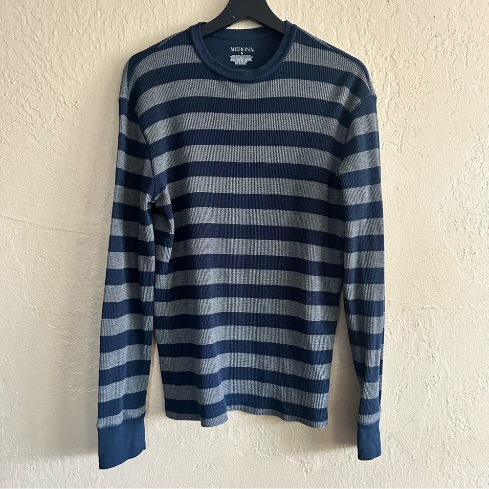 Merona Navy & Light Blue Striped Thermal Top